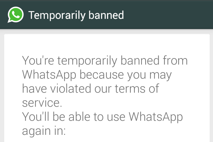 WhatsApp ban message